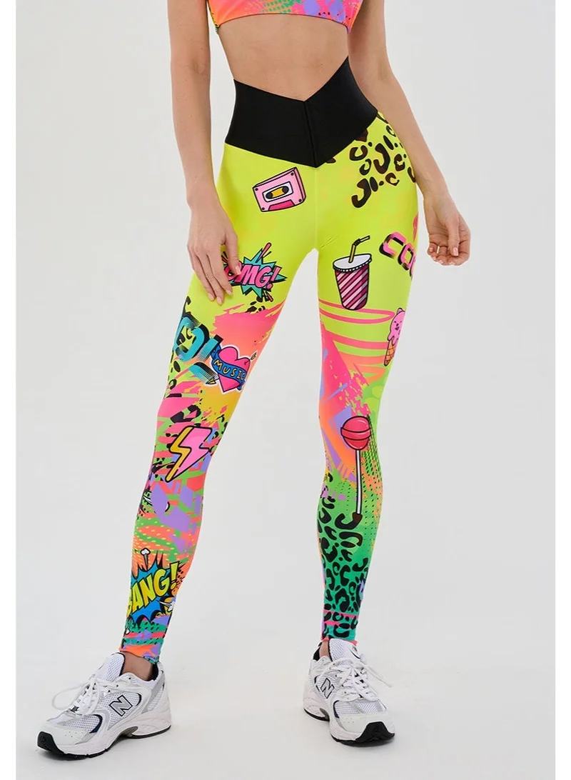 Bona Fide Bona Fide Neon High Waisted Workout Leggings for Women – Colorful Graphic Print – Compression Fit for Gym & Dance